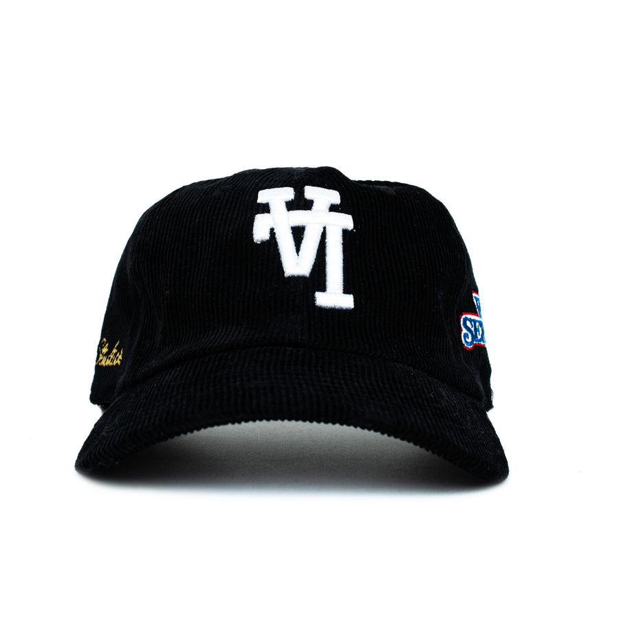 LA World Series Corduroy 5 Panel Strap Back (Black)