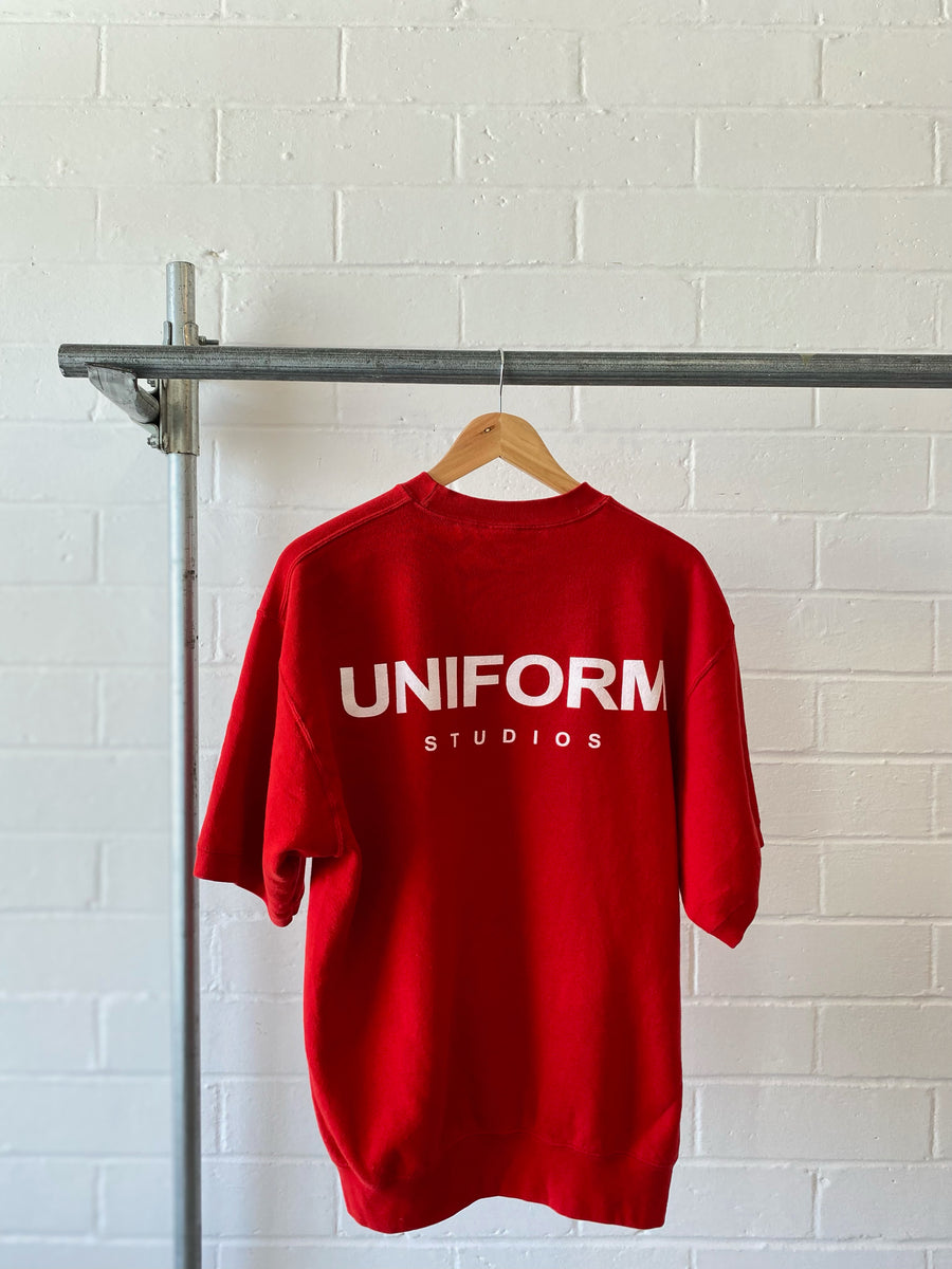 SHORT SLEEVE RIBBED SWEATER RED (LARGE)