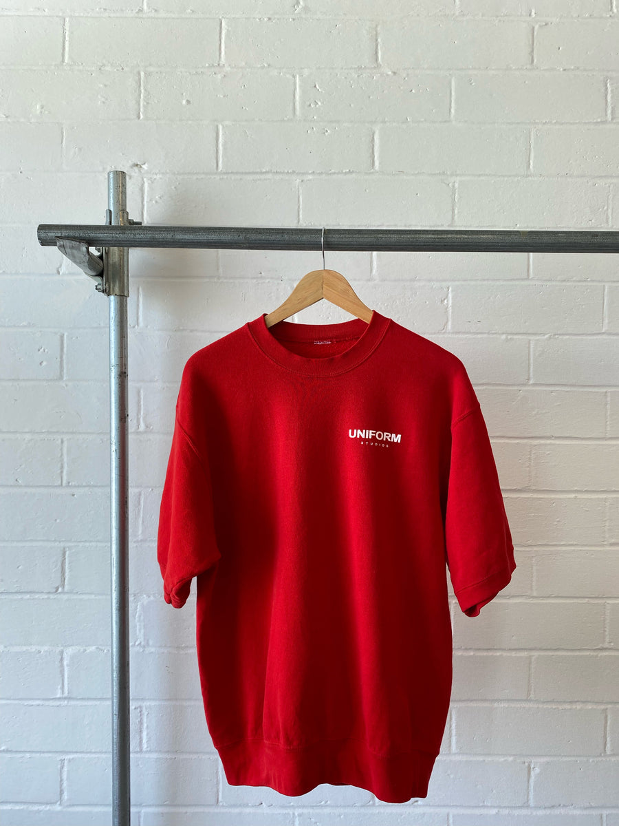 SHORT SLEEVE RIBBED SWEATER RED (LARGE)