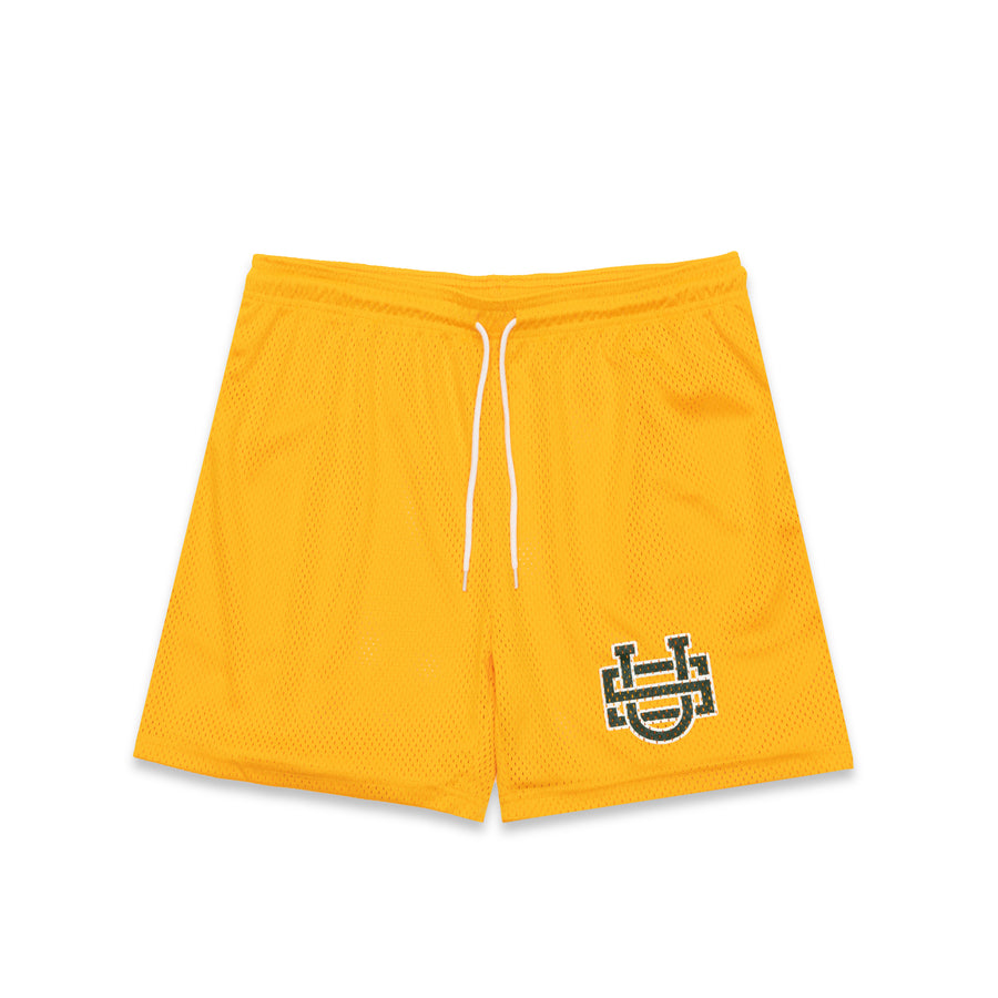 Uniform Studios Monogram Mesh Shorts (Gold/Forest Green)