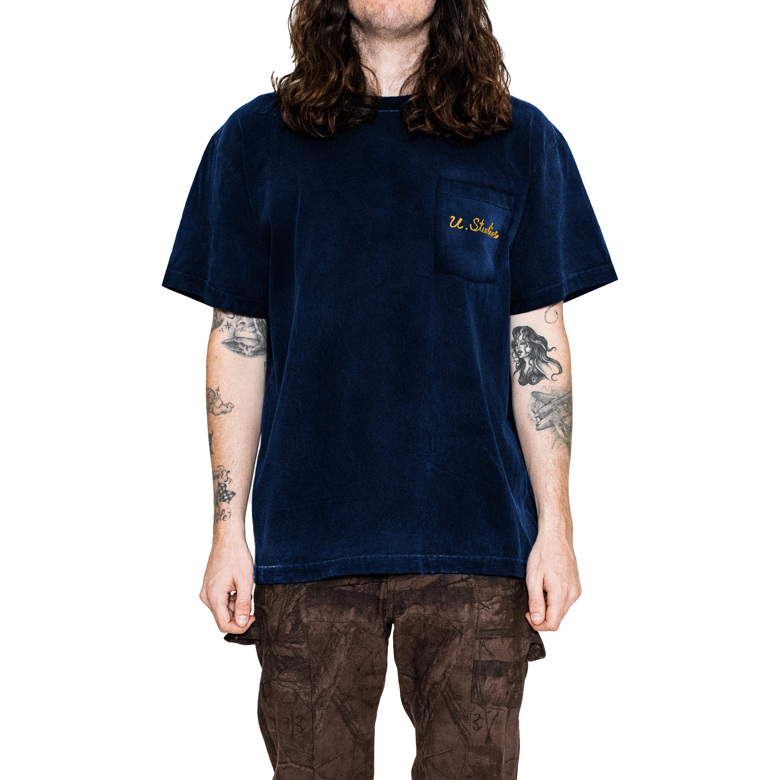 Uniform Chain Stitch Pocket Tee (Aged Indigo) UNIFORM STUDIOS
